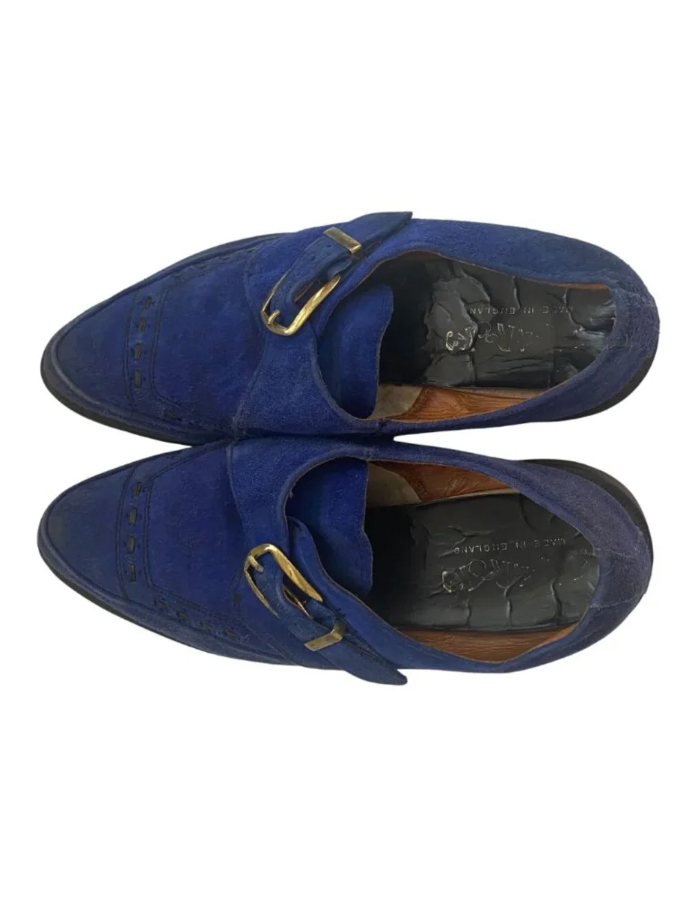 Rare Vtg Dr Martens Made in England Blue Suede Monk Strap Creepers UK 8 US 9 - Picture 4 of 14